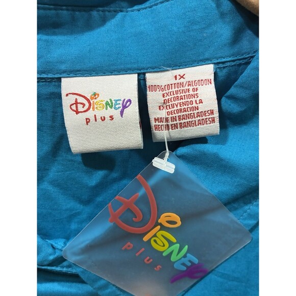 NEW Vintage Disney Plus Mickey & Pluto Embroidered Button Up 1X Blue Cotton - Picture 5 of 8